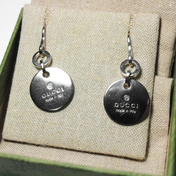 ✨New Gucci Sterling Silver 925 Trademark Round Drop Earrings High Shine Genuine! - Picture 4 of 11